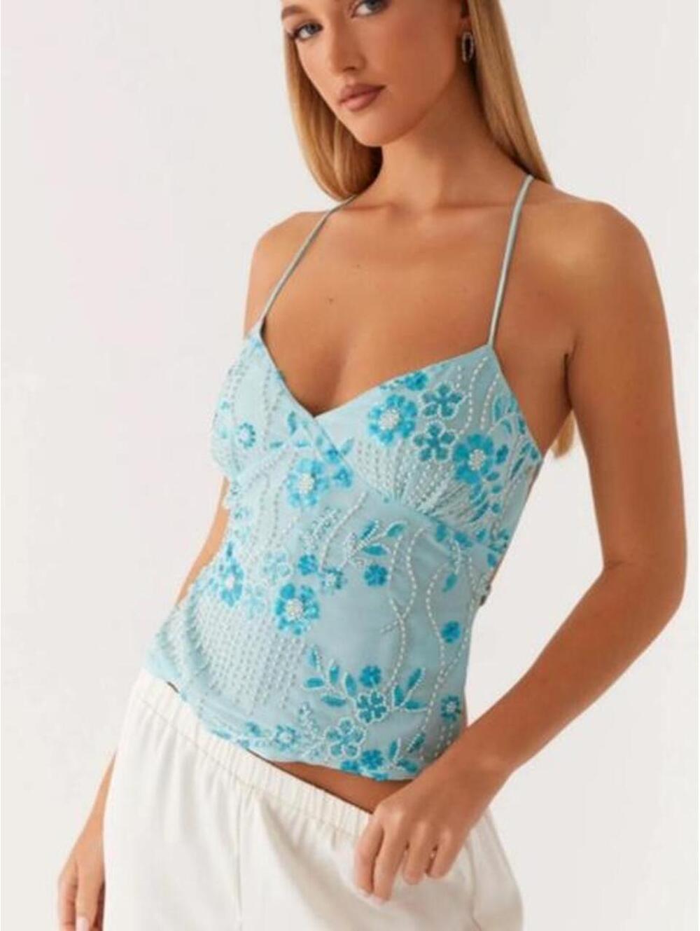 Peppermayo floral sequin / beaded cami top